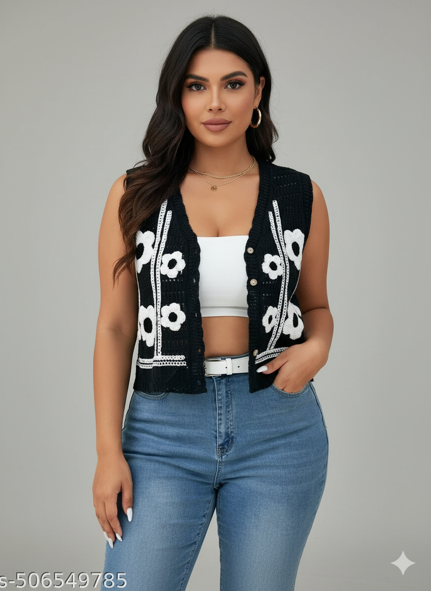 Handcrafted Korean Top for Women – Elegant Summer Outfit | Boho Chic Sleeveless Crochet Blouse | Trendy Women Fashion 2025