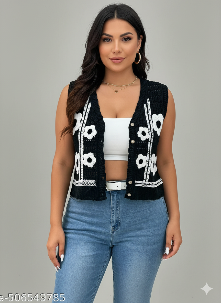 Handcrafted Korean Top for Women – Elegant Summer Outfit | Boho Chic Sleeveless Crochet Blouse | Trendy Women Fashion 2025