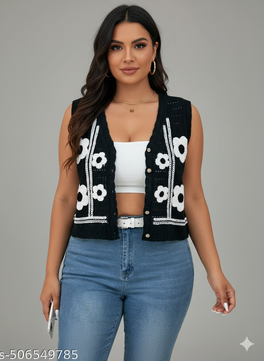 Handcrafted Korean Top for Women – Elegant Summer Outfit | Boho Chic Sleeveless Crochet Blouse | Trendy Women Fashion 2025